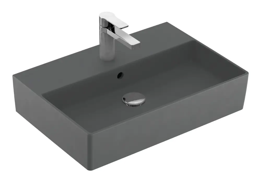 Sale Villeroy & Boch Memento 2.0 Waschbecken mit 1 Hahnloch mit Überlauf Unterseite ungeschliffen 600 x 420 x 135 mm - Graphite mit CeramicPlus