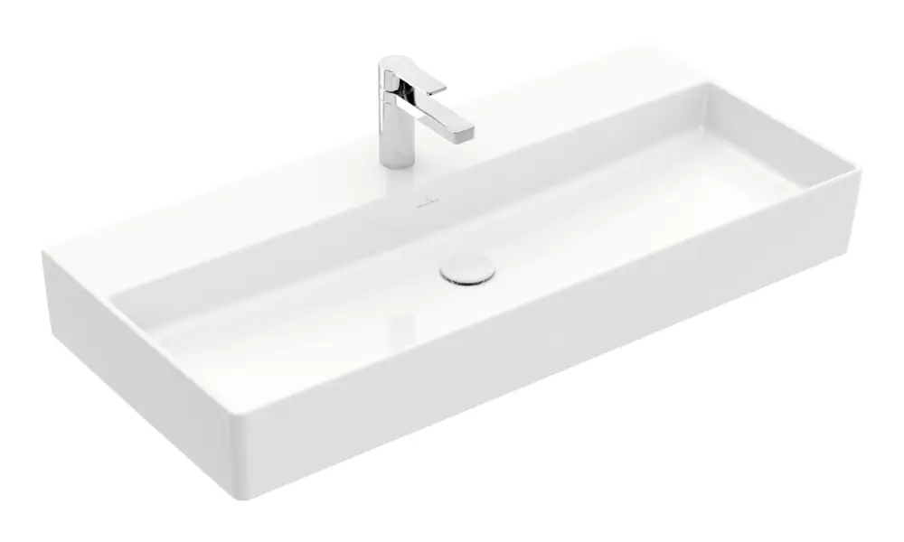 Versand Am Gleichen Tag Villeroy & Boch Memento 2.0 Waschbecken für Möbel mit 1 Hahnloch ohne Überlauf Unterseite geschliffen 1000 x 470 x 135 mm - Weiß Alpin mit CeramicPlus