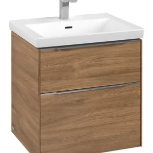 Villeroy & Boch Subway 3.0 Waschbeckenunterschrank für Becken mittig 2 Auszüge 572 x 576 x 462 mm - Kansas Oak / Aluminium glänzend Günstig