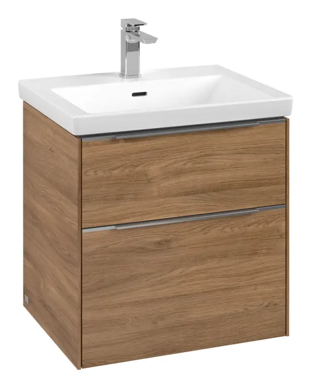 Villeroy & Boch Subway 3.0 Waschbeckenunterschrank für Becken mittig 2 Auszüge 572 x 576 x 462 mm - Kansas Oak / Aluminium glänzend Günstig
