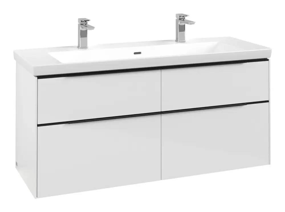 Top-Angebot Villeroy & Boch Subway 3.0 Waschbeckenunterschrank für Becken mittig 4 Auszüge mit Beleuchtung (3x LED) 1272 x 576 x 462 mm - Brilliant White / Volcano Black matt