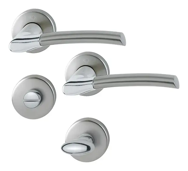 Highlight Hoppe Bergen Messing-Rosetten-Türgriff-Garnitur M1602/19KV/19KVS mit Schlitzkopf/Olive für Bad/WC-Türen - verchromt/stahlfarben