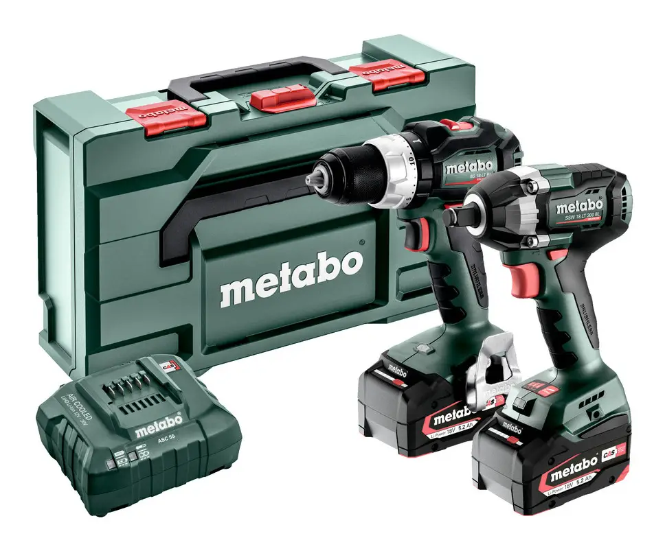 Metabo Combo Set 2.9.3 18V Akku-Bohrschrauber BS 18 LT BL & Akku-Schlagschrauber SSW 18 LT 300 BL mit 2 x 5,2 Ah Li-Ion in MetaBox Geprüft