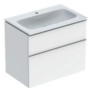 Geberit iCon Komplett-Set 2 Schubladen 750 x 630 x 480 mm - Dekor Weiß hochglänzend / Griff Hochglanz-Verchromt / WT Weiß mit KeraTect Neu Im Sortiment