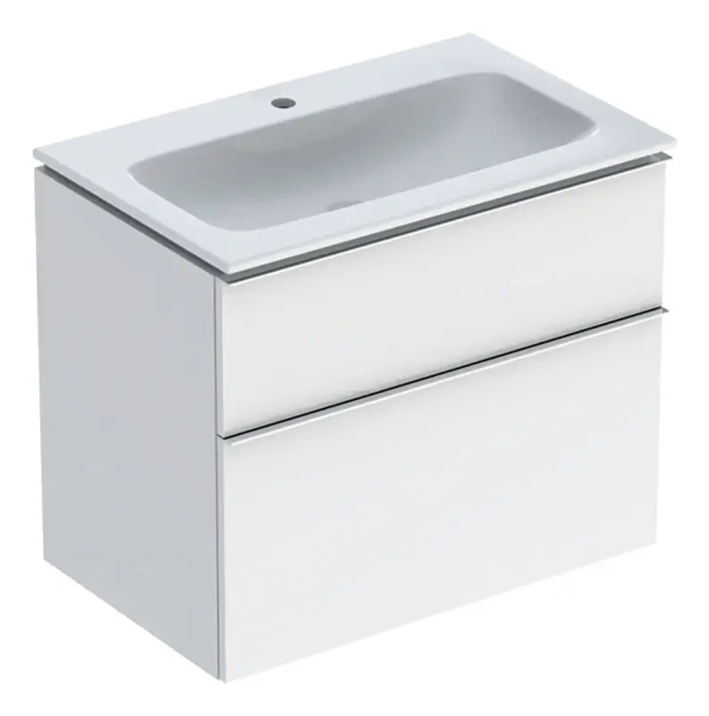 Geberit iCon Komplett-Set 2 Schubladen 750 x 630 x 480 mm - Dekor Weiß hochglänzend / Griff Hochglanz-Verchromt / WT Weiß mit KeraTect Neu Im Sortiment