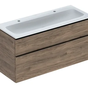 Top-Preis Geberit iCon Komplett-Set 2 Schubladen 1200 x 630 x 480 mm - Dekor Nussbaum hickory / Griff Lava / WT Weiß mit KeraTect