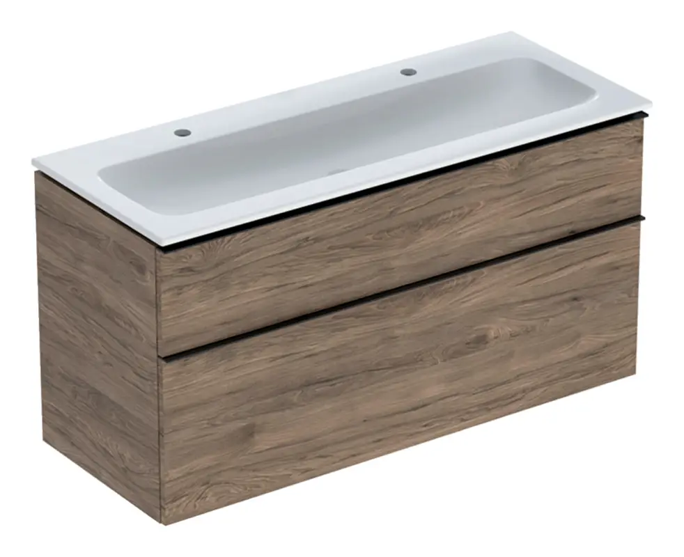 Top-Preis Geberit iCon Komplett-Set 2 Schubladen 1200 x 630 x 480 mm - Dekor Nussbaum hickory / Griff Lava / WT Weiß mit KeraTect