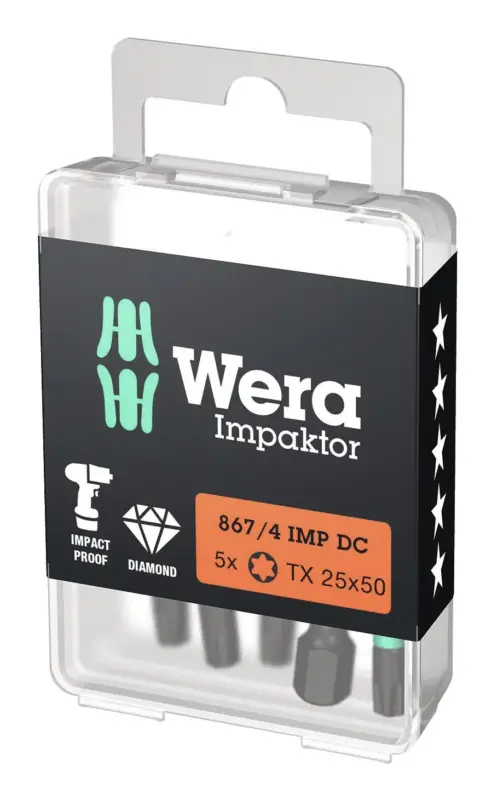 Ausverkauf Wera Bit-Sortiment Bit-Box Impaktor 1/4" DIN 3126 E6,3 T25 x 50 mm 5er Pack