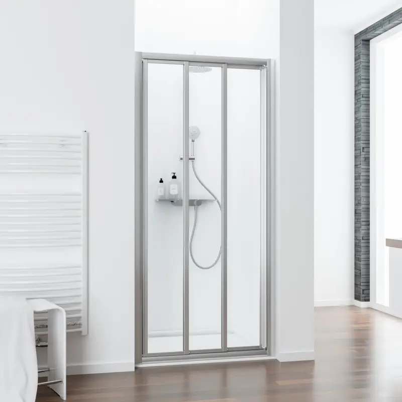 Highlight Schulte Kristall/Trend Schiebetür-Gleittür 3-teilig für Nische, Seitenwand oder verkürzte Seitenwand Klarglas hell Alu-Natur 90 cm / 185 cm