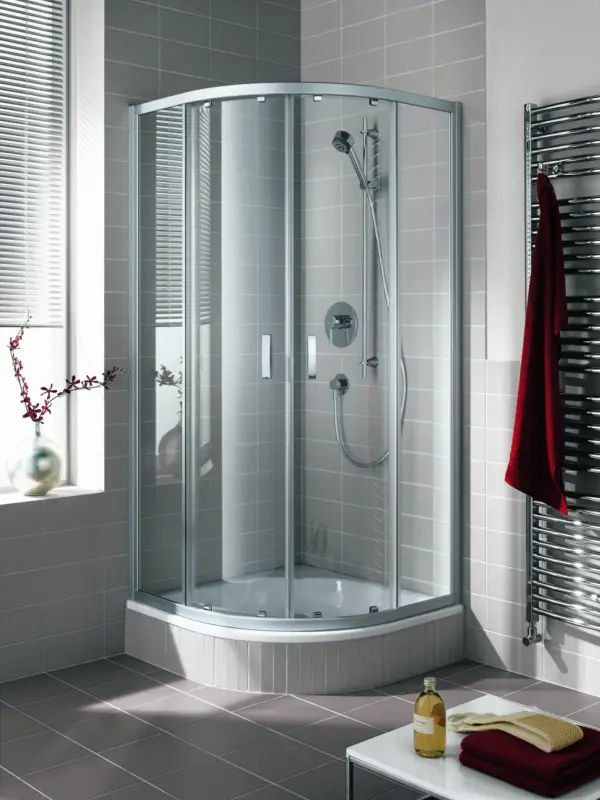Angebot Kermi Ibiza 2000 Runddusche mit Gleittüren Klarglas hell KermiClean Silber Mattglanz 90 x 90 cm x 185 cm Radius 550 Montage auf Duschwanne oder bodengleich