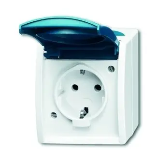 Busch-Jaeger Steckdose 1fach grau/blau-grün matt Aufputz horizontal/vertikal mit Klappdeckel IP44 Komplettgehäuse Schnäppchen