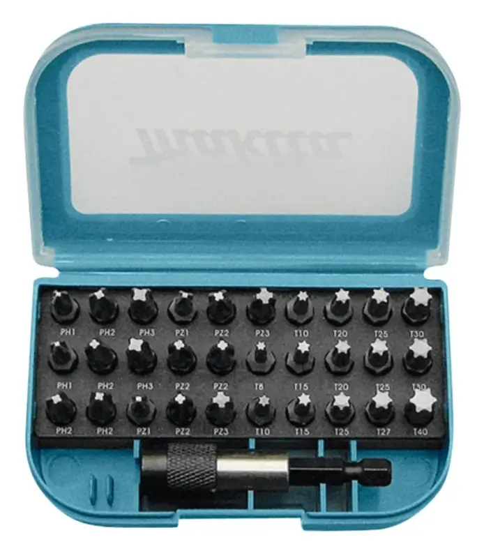 Makita Akcesoria P-73374 31-częściowy zestaw bitów w plastikowym pudełku z klipsem do paska Highlight