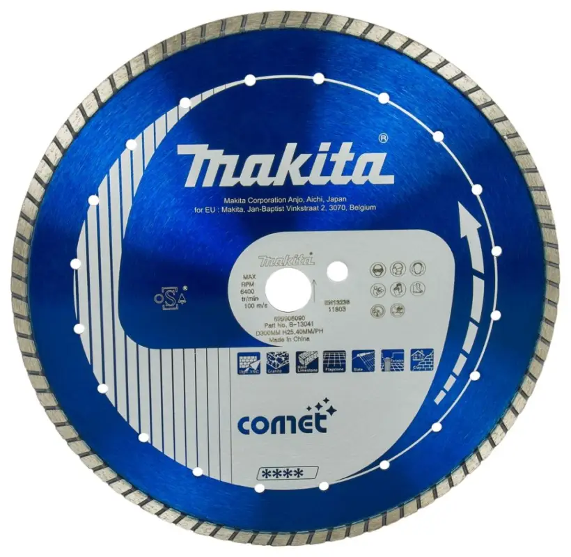 Makita Accessoires B-13041 Roue diamantée 300 x 25,4 mm Bleu Turbo Direkt Vom Hersteller