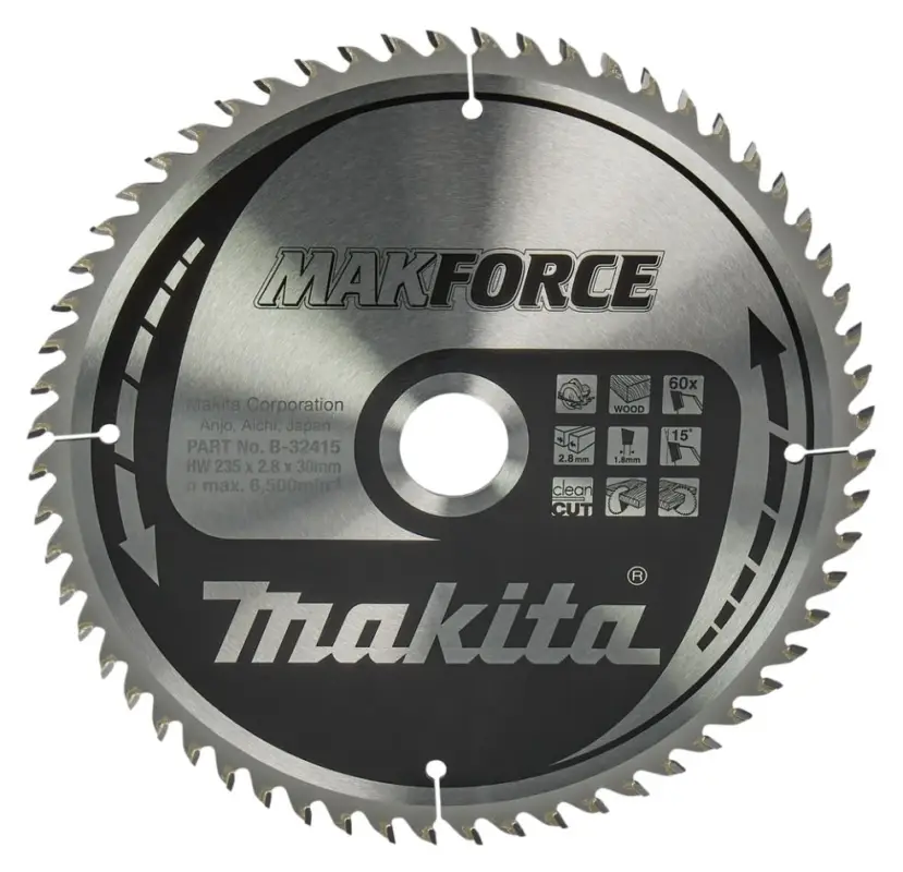 Makita Accessoires B-32415 Lame de scie HM Bois 235 x 30/25 x 60T Geprüft