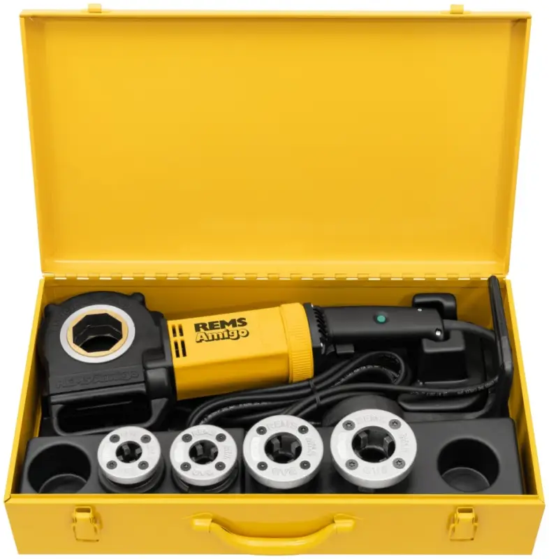Super-Preis Rems 530022 R220 Amigo Set M 16-20-25-32(M x 1.5) Fer à fileter électrique avec têtes de coupe à changement rapide