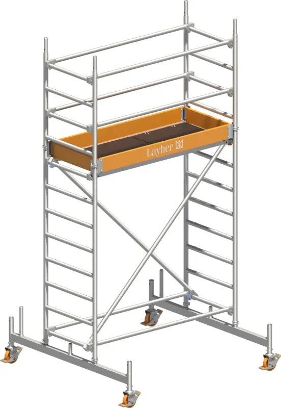 Markenprodukt Rollgerüst Layher Uni Leicht 3202 mit Geländer- und Lenkrollen-Optimierung