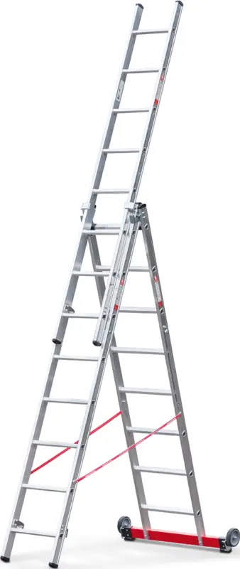 euroline Mehrzweckleiter PREMIUM Alu 3-teilig rollbar 3x13 Sprossen Echt