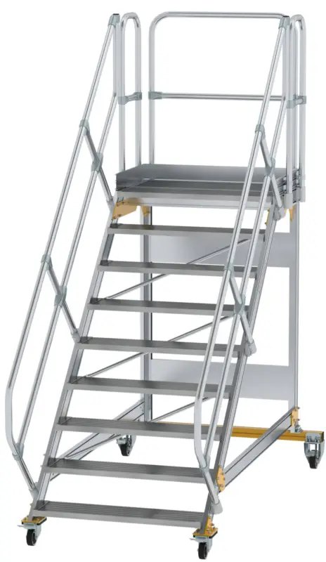 Zertifiziert Günzburger Podesttreppe fahrbar 45° 9 Stufen - 1000 mm breit