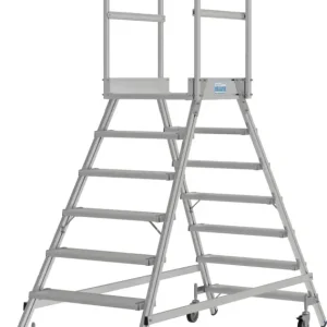 Krause Alu-Podestleiter mit Lenkrollen 2x7 Stufen Markenprodukt