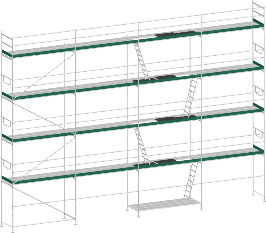 Expressversand MJ Gerüst UNI 70 Stahl mit Stahlboden 102 m² - 10,00 x 10,20 m