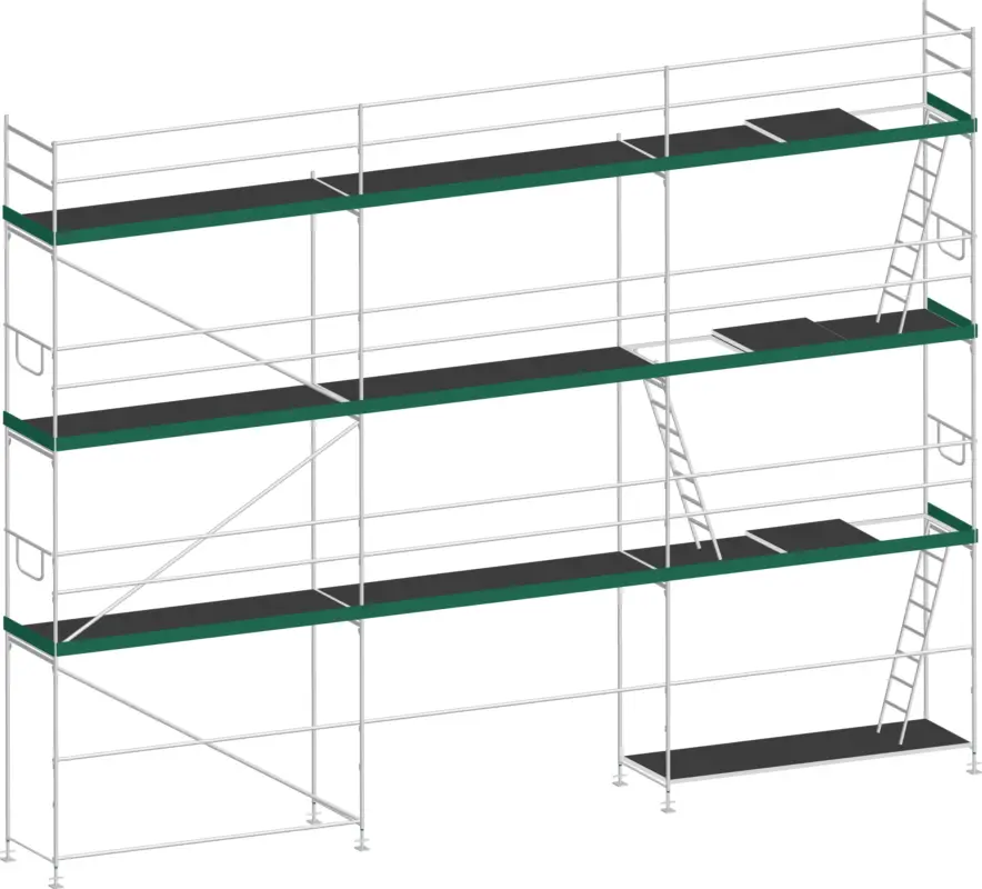 MJ Gerüst UNI 70 Stahl mit Holzboden 61 m² - 7,50 x 8,20 m Geprüft