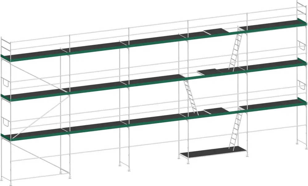 Ausverkauf MJ Gerüst UNI 70 Stahl mit Holzboden 103 m² - 12,50 x 8,20 m