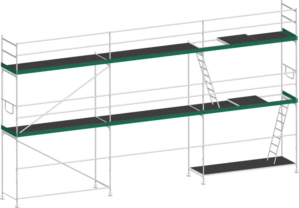 Sonderangebot MJ Gerüst UNI 70 Stahl mit Holzboden 56 m² - 9,00 x 6,20 m