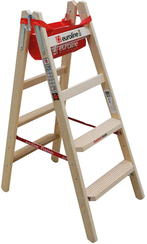 euroline Comfort Stehleiter Holz 2x4 Stufen hawego Zertifiziert