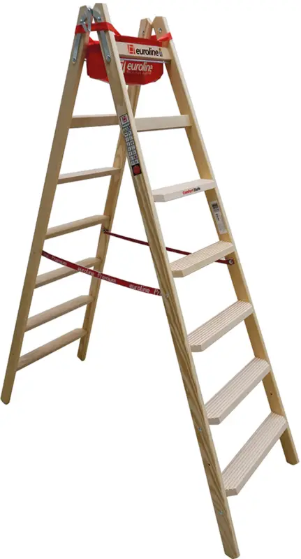 euroline Comfort Stehleiter Holz 2x7 Stufen hawego PLUS Solange Der Vorrat Reicht