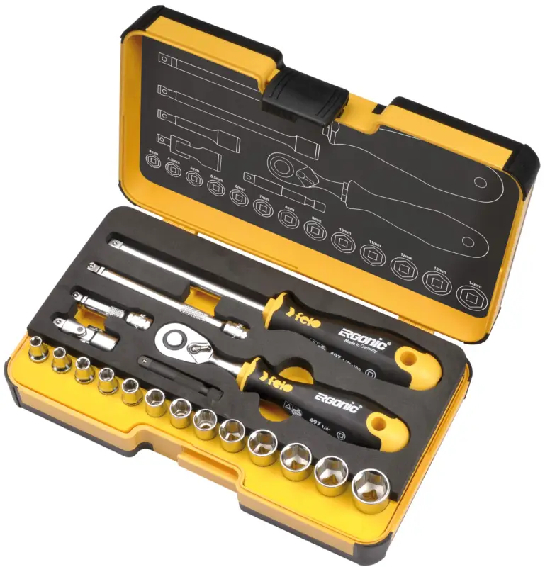 Felo Steckschlüssel Werkzeugsatz R-GO Inch 19-teilig ERGONIC 1 4 Zoll Heißes Angebot