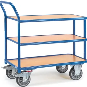 Ausverkauf Fetra Tischwagen mit drei Holzplattformen 1000 x 600 mm