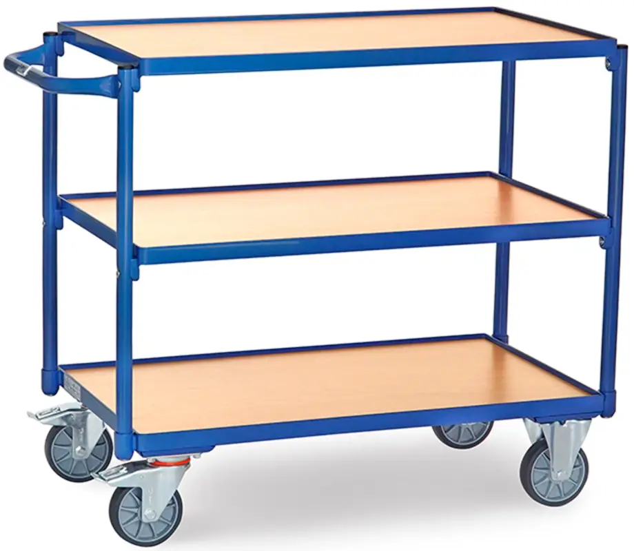 Fetra Tischwagen SW leicht mit drei Holzplattformen 850 x 500 mm Ausverkauf