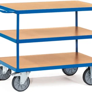 Fetra Tischwagen schwer mit drei Holzplattformen 850 x 500 mm Neue Kollektion