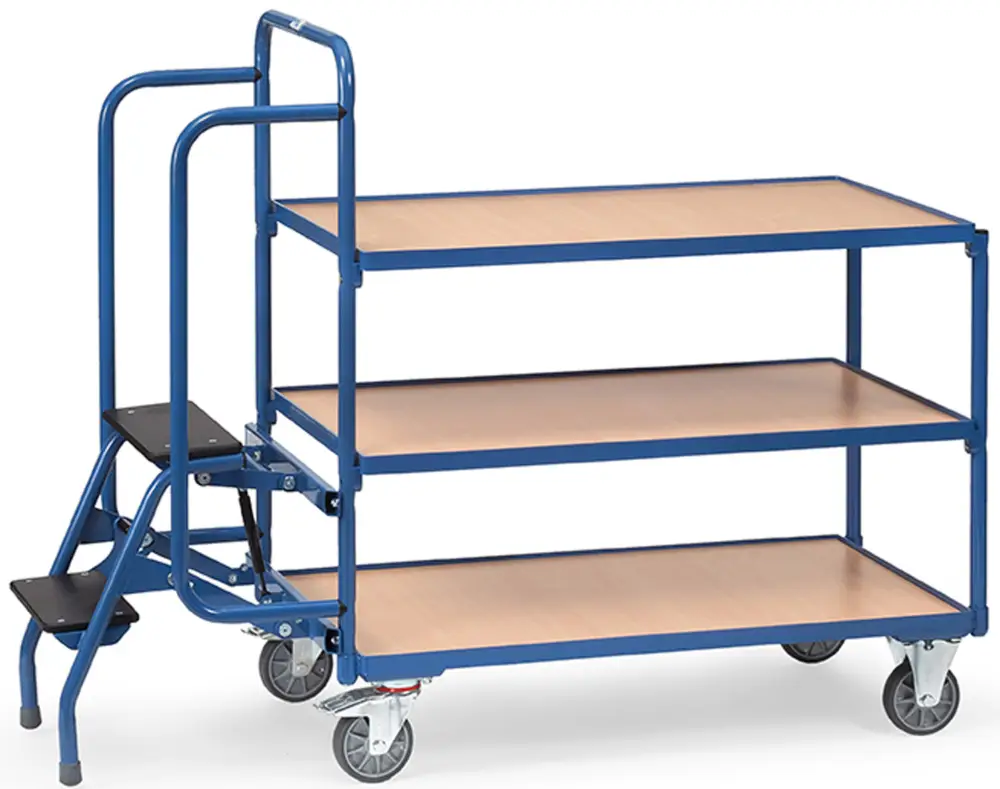 Fetra Kommissionierwagen mit drei Holzplattformen 850 x 500 x 1155 mm Online Kaufen