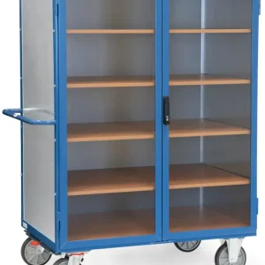 Fetra Blechkastenwagen mit fünf Böden und transparenten Türen 1200 x 750 mm Sichere Zahlung