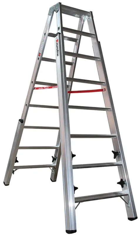 Expressversand euroline Treppenstehleiter PREMIUM Alu 2x8 Stufen