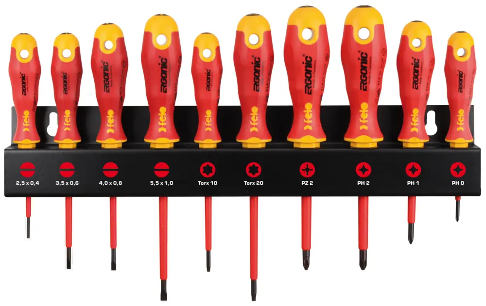 Echt Felo Schraubendreher XL-Rack 10-teilig ERGONIC VDE 413 SL PH PZ T