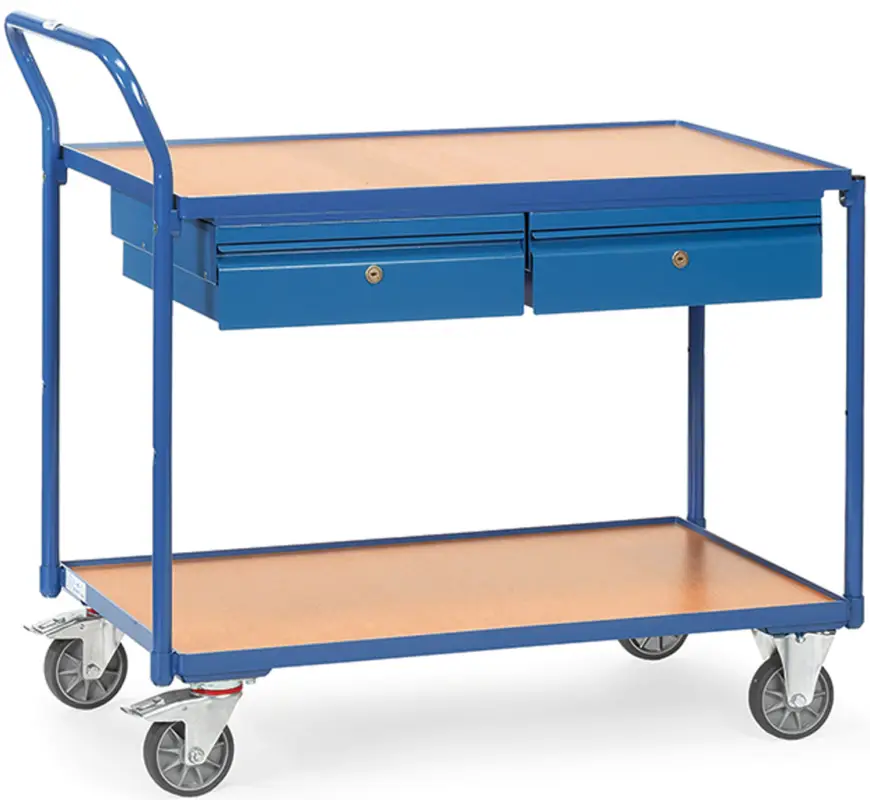 Fetra Tischwagen mit zwei Holzplattformen und Schubladen 1000 x 600 mm Mega-Angebot