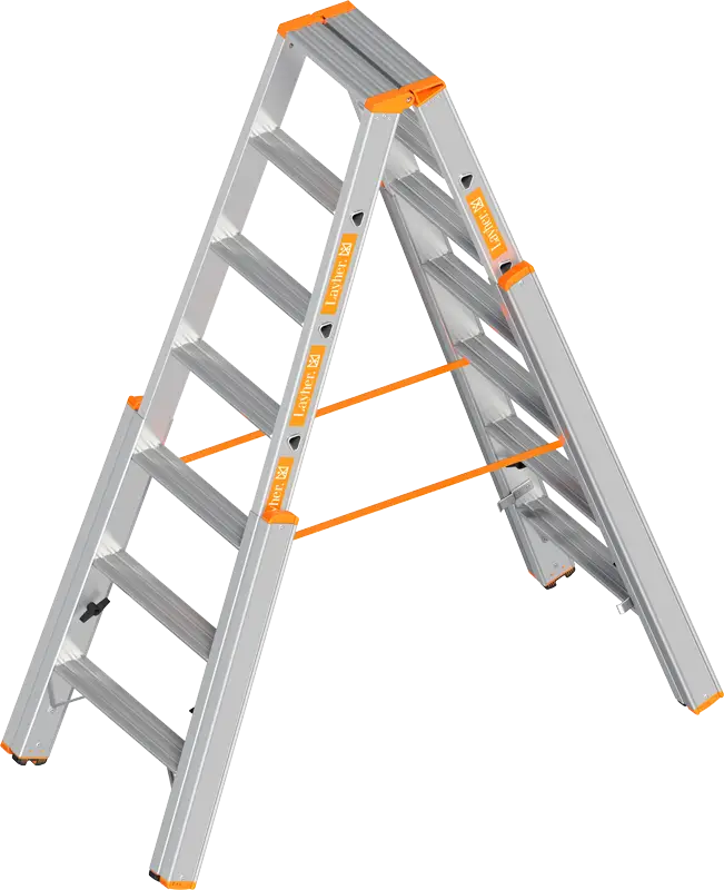 Layher Treppenstehleiter Alu 2x7 Stufen Schneller Versand