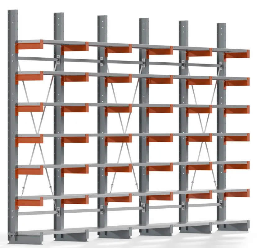 Zertifiziert Regalwerk KARL BASIC 2250 Kragarmregal Stahlboden einseitig Komplettset 3000 x 5000 x 400 mm