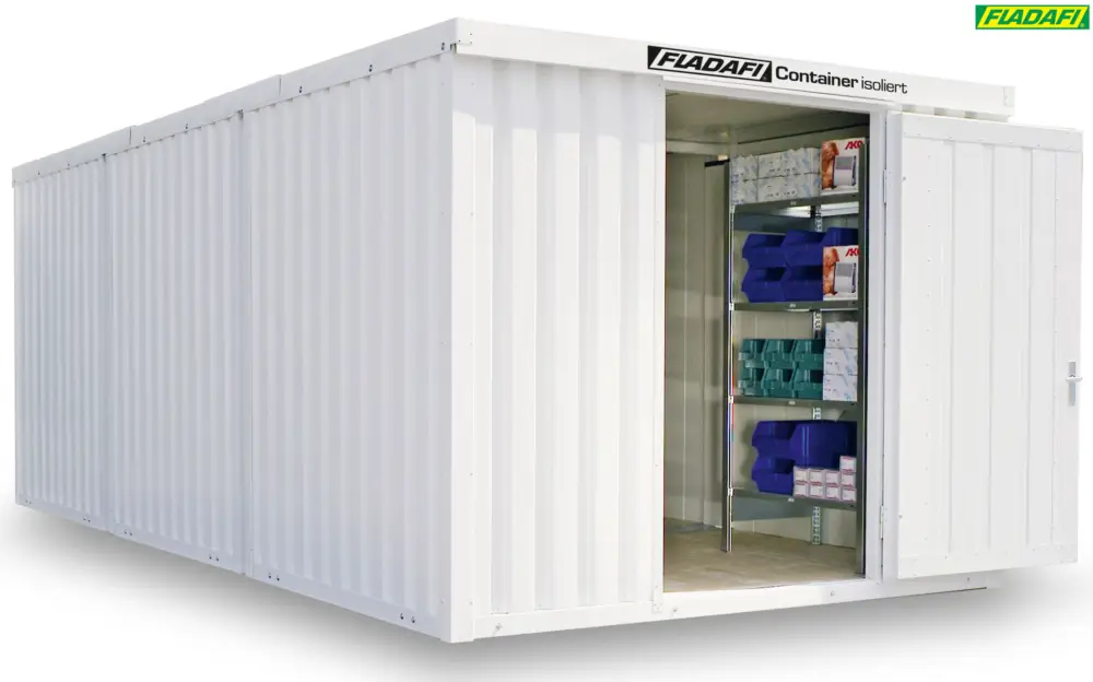FLADAFI Thermocontainer Kombination 3050 x 6520 x 2405 mm mit Holzboden - 2-flügelige Tür breit auf Günstig
