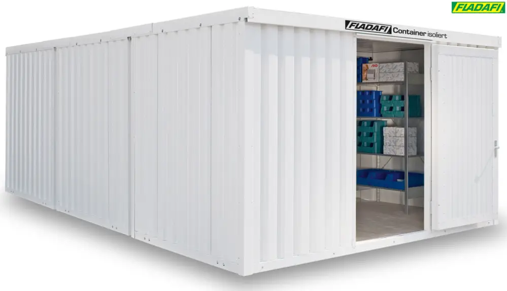 Bestseller FLADAFI Thermocontainer Kombination 4050 x 6520 x 2405 mm mit Holzboden - 1-flügelige Tür auf 6 m Se