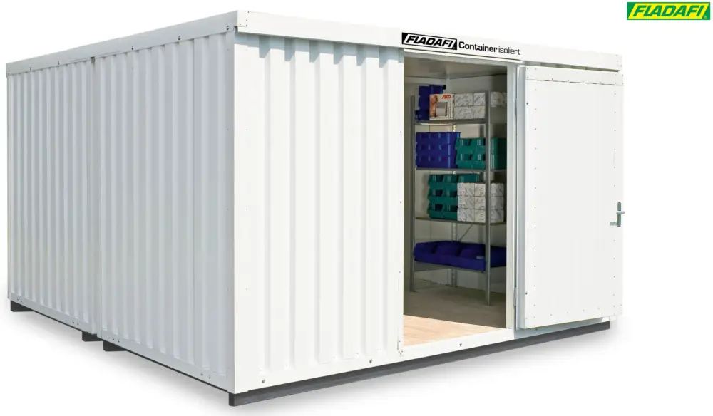 Kracherpreis FLADAFI Thermocontainer Kombination 4050 x 4340 x 2465 mm mit isoliertem Boden - 1-flügelige Tür auf
