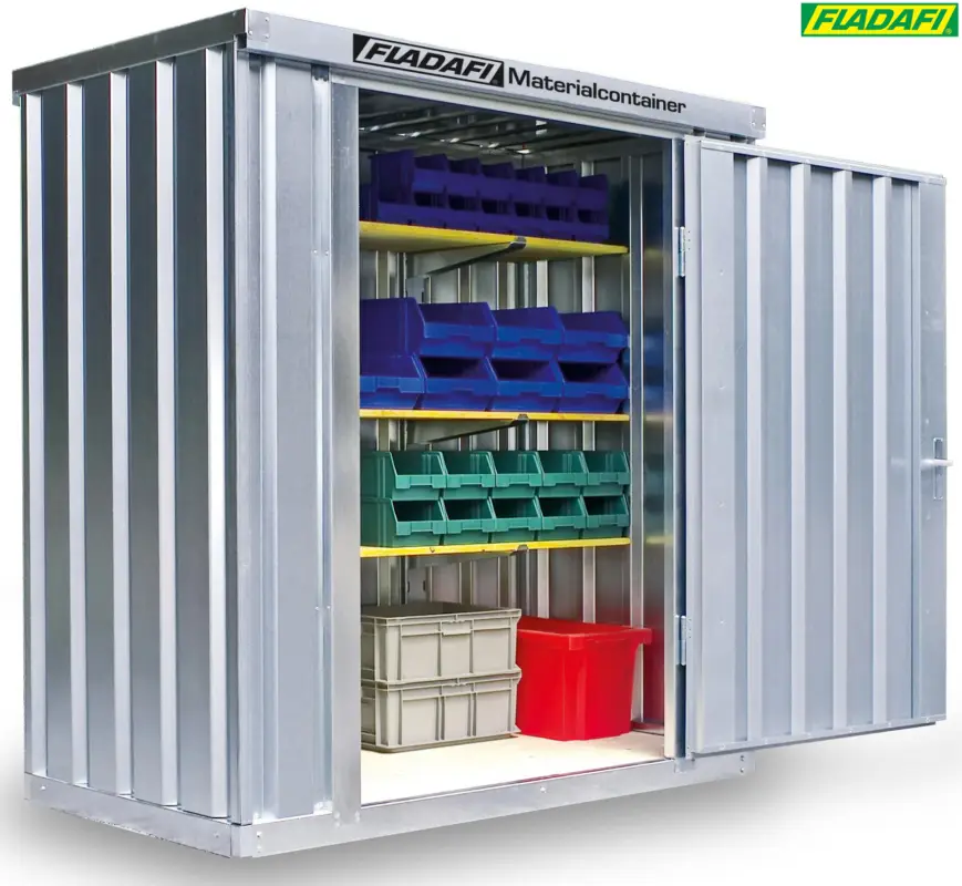 FLADAFI Materialcontainer 2100 x 1140 x 2150 mm mit Holzboden - 2-flügelige Tür auf 2 m Seite Sichere Zahlung