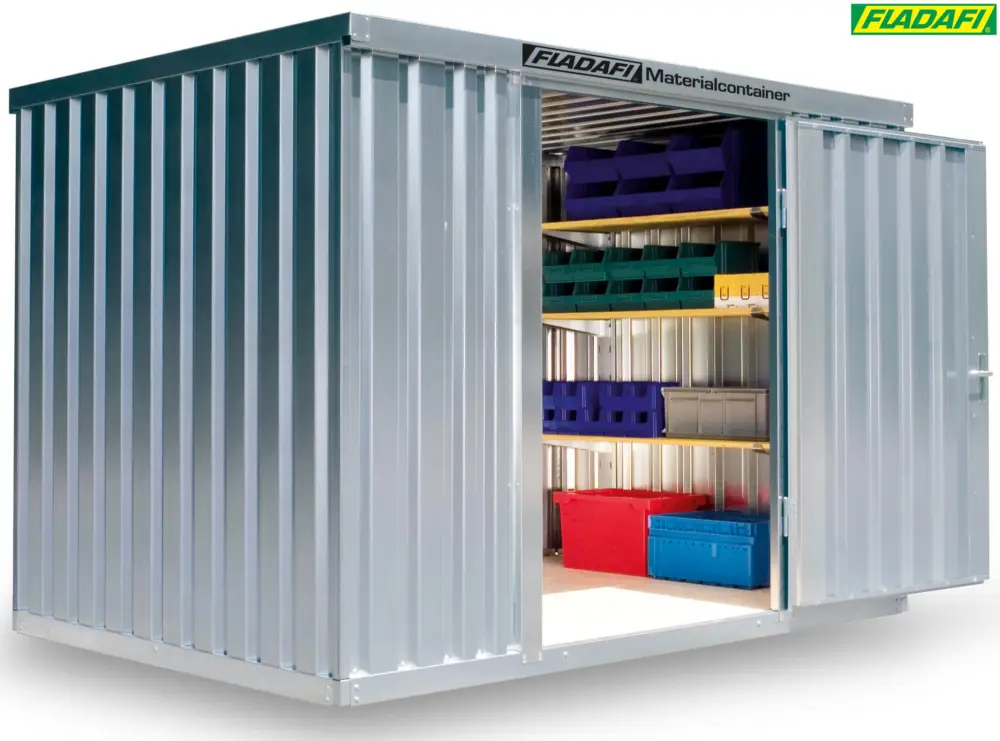 FLADAFI Materialcontainer 3050 x 2170 x 2150 mm mit Holzboden - 2-flügelige Tür auf 2 m Seite Sale