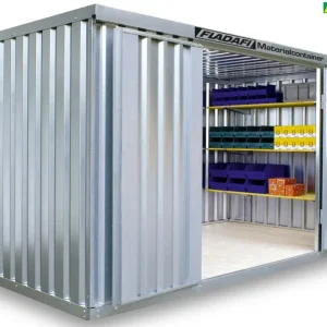 Echt FLADAFI Materialcontainer 4050 x 2170 x 2150 mm mit Holzboden - 1-flügelige Tür auf 4 m Seite