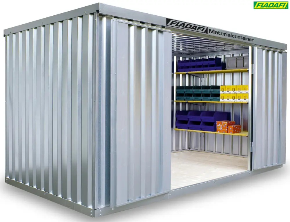 Schnäppchen FLADAFI Materialcontainer 4050 x 2170 x 2150 mm mit Holzboden - 2-flügelige Tür auf 2 m Seite