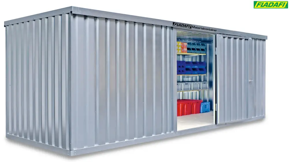 Echt FLADAFI Materialcontainer 6080 x 2170 x 2150 mm mit Holzboden - 1-flügelige Tür auf 6 m Seite
