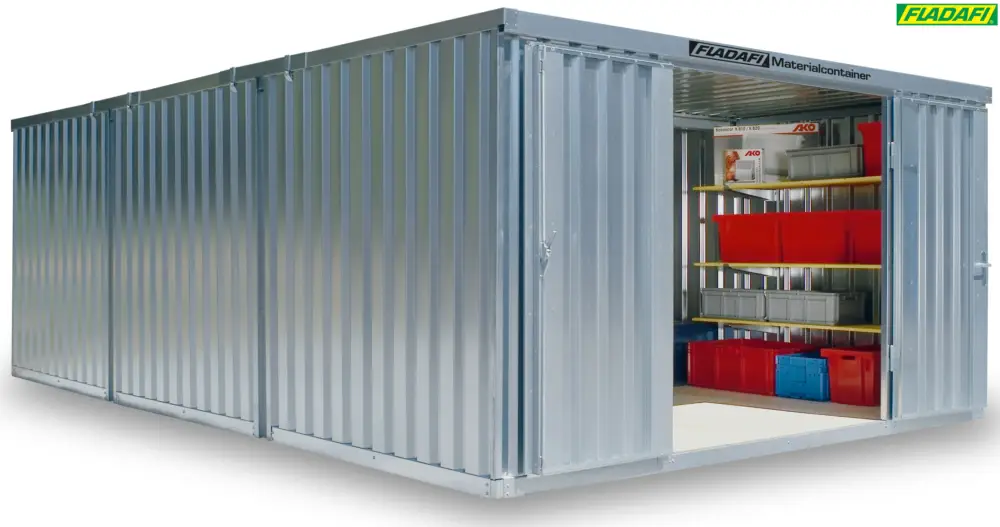 Neue Ware FLADAFI Materialcontainer Kombination 4050 x 6520 x 2150 mm mit Holzboden - 2-flügelige Tür breit au