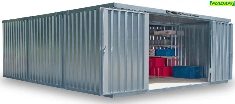 Billig FLADAFI Materialcontainer Kombination 5080 x 6520 x 2150 mm mit Holzboden - 2-flügelige Tür breit au